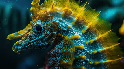 Fototapeta na wymiar Close-up of a Colorful Seahorse - Generative AI