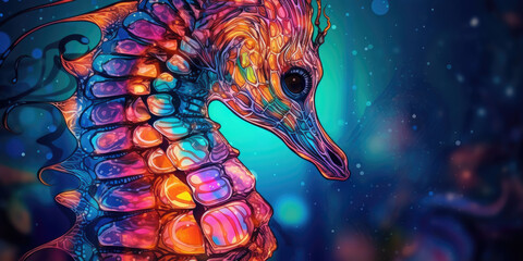 Colorful Seahorse in a Magical Underwater World - Generative AI - obrazy, fototapety, plakaty
