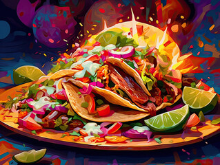 Colorful Tacos on a Plate with Fresh Ingredients - Generative AI