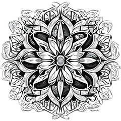 Mandala Black and white circle flower pattern in vintage mandala style. For tattoos, fabrics or decorations. Geometric flower. Contour drawing of a mandala isolated on a white background. Weave design