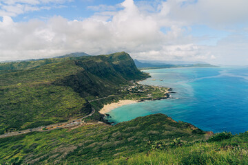 view from the makapu lighthouse on oahu in hawaii over the beautiful pacific ocean
