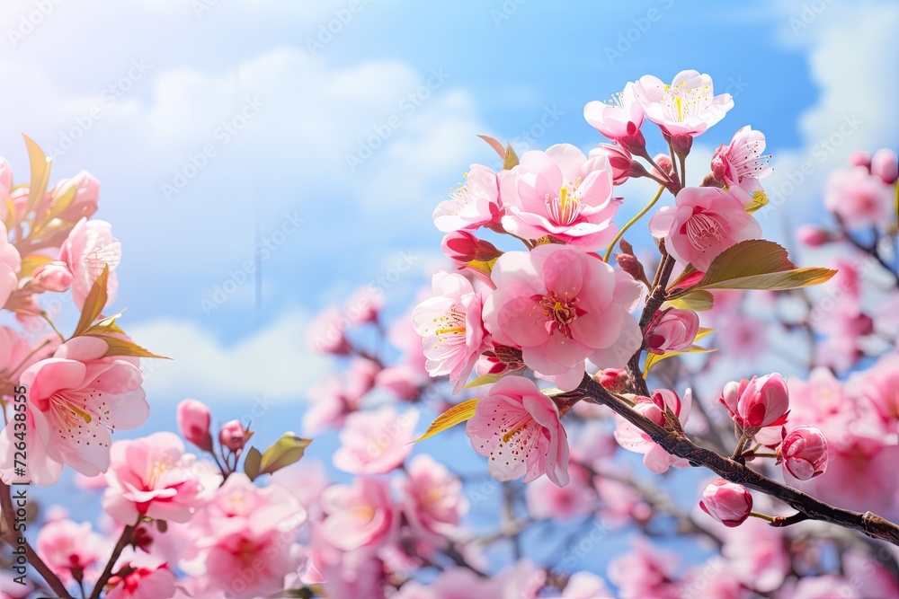 Sticker blooming tree flowers in a spring background