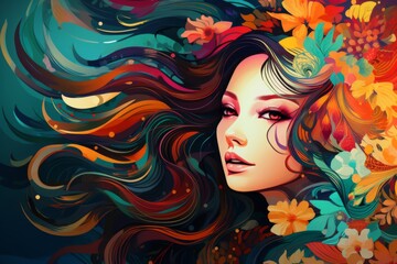 Abstract background  APAHM, asian or pacific woman with background of asian and tropical colors and patterns 