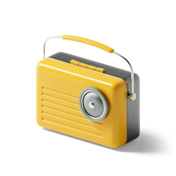 Small yellow radio to vintage-style transistors with transparent background and shadow