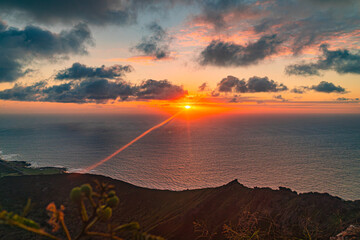 burning sunrise from the koko crater in honolulu in oahu on hawaii