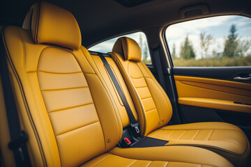 Modern luxury car interior. Leather seats. Car detailing. 3d render