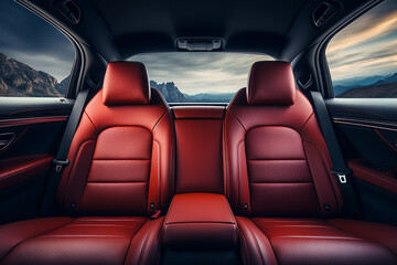 Modern car interior. Leather red seats. Interior of a modern car.