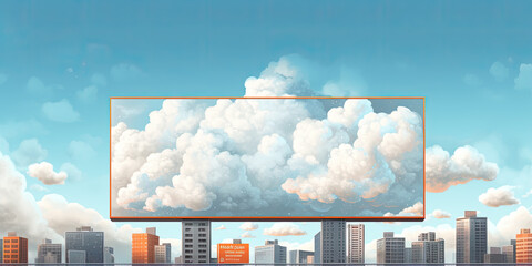 Magnified Clouds and Billboard on City Skyline - Generative AI