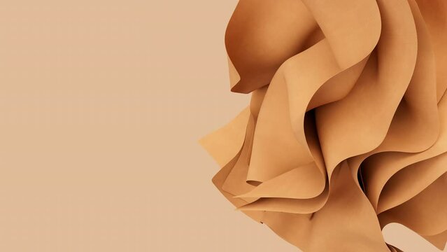 Abstract wavy beige tender fabric motion in wind. Peach fuzz satin cloth soft crumple animation. 3d render animation