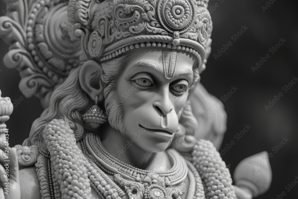 Poster a detailed close-up of a monkey statue. perfect for adding a touch of nature and wildlife to any cre