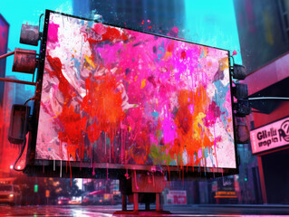 Colorful Paint Splashes on Urban Billboard - Generative AI
