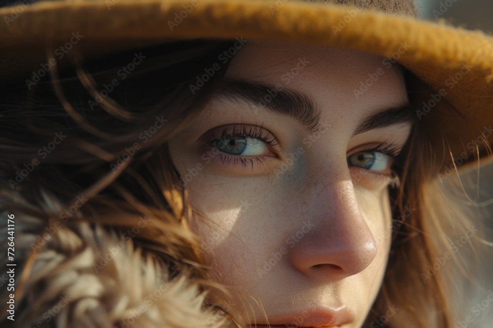 Aufkleber A close-up image of a person wearing a hat. Versatile and suitable for various themes and concepts