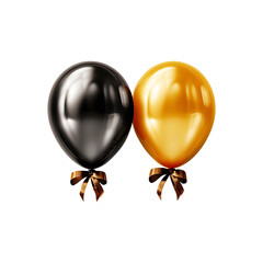 Set black, gold colored balloons  isolated on cut out PNG or transparent background. Party celebration New Year birthday, holiday, wedding ,concept. Realistic clipart template pattern. 
