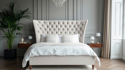 Bed with Tall deep button headboard