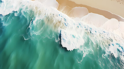 Aerial view of beautiful beach, simple, calm composition in clear blue