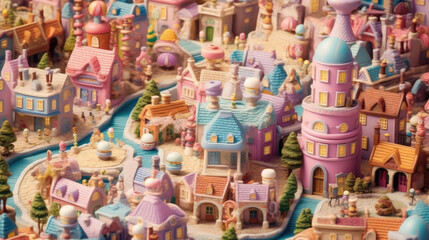 Naklejka premium Colorful Miniature Toy Town - Generative AI