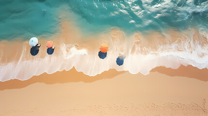 Obraz premium Aerial view of beautiful beach, simple, calm composition in clear blue