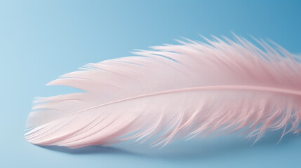 Pink Feather on Blue Background - Generative AI