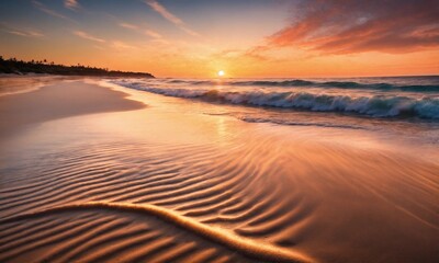 Fototapeta premium Sunset on the beach. Paradise beach. Tropical paradise, white sand, beach,
