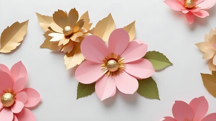 glossy gold and pink paper flowers 