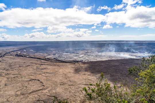 kilauea steaming volcano on big island in hawaii