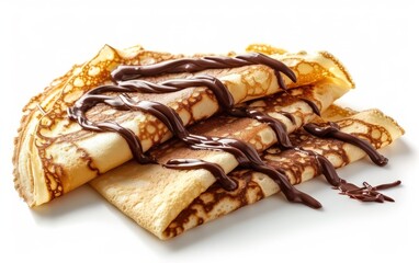 fresh hot crepes with chocolate cream isolated on white background,close up