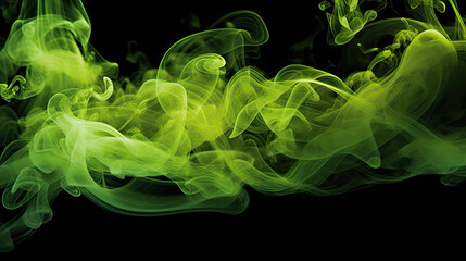 Wispy Green Smoke Flowing on Black Background - Generative AI