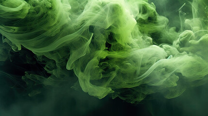 Wispy Green Smoke Flowing on Black Background - Generative AI - obrazy, fototapety, plakaty
