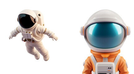 3D Render Illustration of Simple Cartoon Character: Close-up Set of Floating Astronaut, Isolated on Transparent Background, PNG