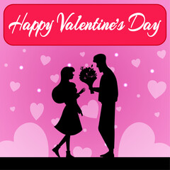 Silhouettes of Love: A Valentine's Day Vector of Blooming Affection, Experience the essence of love with our Valentine's Day vector. Two silhouettes, immersed in a magical moment, exchange flowers.