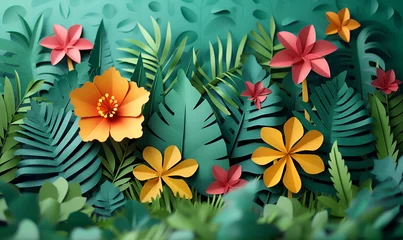 Keuken spatwand met foto Realistic paper natural background.paper plants and flowers, leaves. A creative background for a poster or postcard. Summer, Spring © PanArt