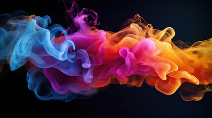 Wispy Colorful Smoke Flowing on Black Background - Generative AI