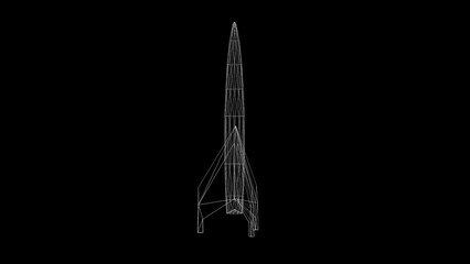 Beautiful illustration of wireframe rocket on plain black background