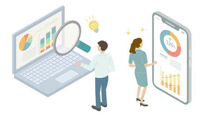 マーケティングのアイソメトリックイラスト