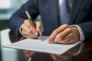 A businessman is signing a contract. Closeup.