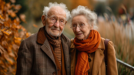 Romantic elderly couple in the park