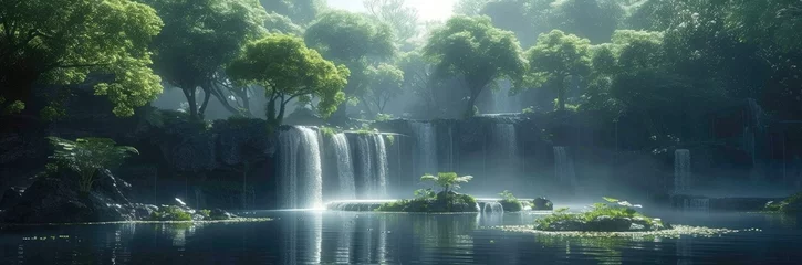 Fototapete Otherworldly park with floating islands and waterfalls  © Oldman