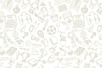 Stationery and sports seamless pattern with sketch elements Hand Drawn Doodles background Illustration. Back to School seamless pattern. sketch element background Vector Illustration.