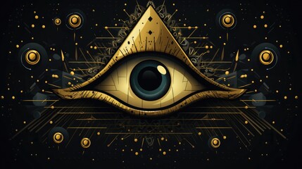 orange or gold. All seeing eye. Eye of Providence inside triangle pyramid. Masonic and Illuminati symbol in triangle