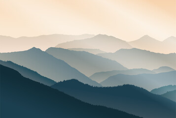 1438_Vector illustration of beautiful mountain landscape in fog - 726449133
