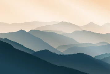 Foto op Canvas 1438_Vector illustration of beautiful mountain landscape in fog © Marza