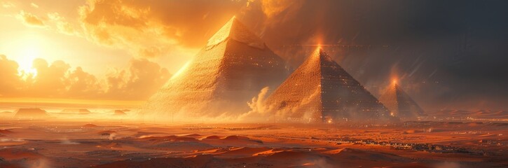 Pyramid city in the desert with advanced technology 