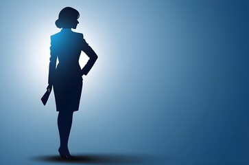 businesswoman executive office woman shadow illustration with blue background and copy space, international women's day concept