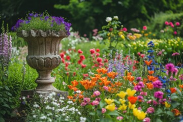 A vibrant garden filled with a variety of colorful flowers. Perfect for adding a touch of beauty and nature to any project
