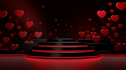 A red pedestal with steps to show off your love from the heart. A declaration of love against a black background. - 726450395