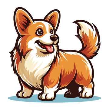 Cute adorable corgi dog cartoon character vector illustration, funny pet animal corgi puppy flat design mascot template isolated on white background