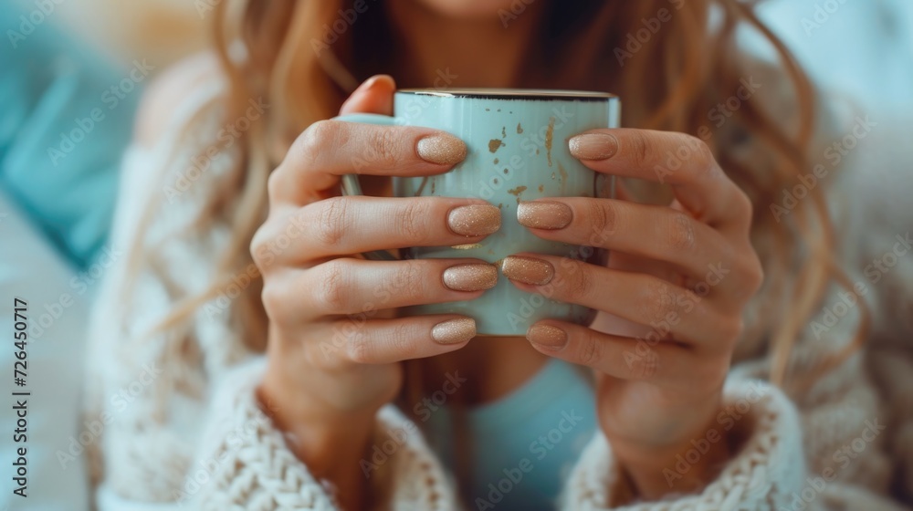Poster close up of a person holding a cup. suitable for various contexts