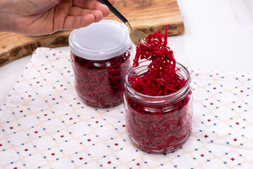 pickled red cabbage in glass jar
