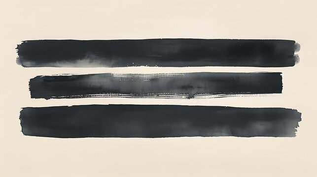 abstract minimalist watercolor, black chalk horizontal bars on light beige canvas,