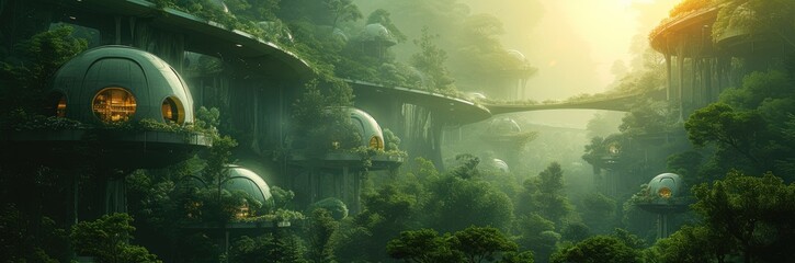 Symbiotic city with architecture integrated into nature